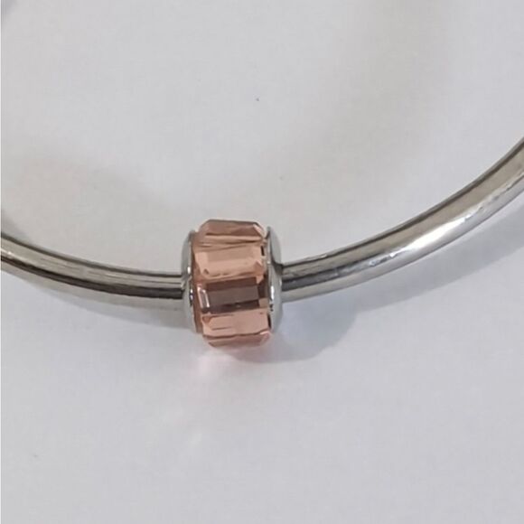 Silver Peach Crystals Charm for Pandora Style Bracelet - Picture 3 of 4